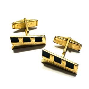 Vintage Atomic Age Cufflinks unique goldtone & textured black geometric FLAW